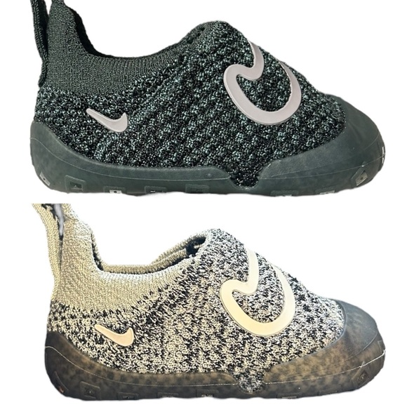2X Nike Size 3C Swoosh 1 Black/White Wolf Grey Logo Flyknit Infant Shoe Lot NEW - Picture 1 of 16